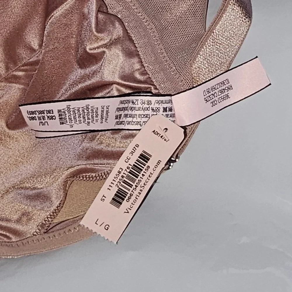 Victorias Secret Shimmer Mesh Bralette Mauve‎ Pink Wireless Cage Back Bra Large